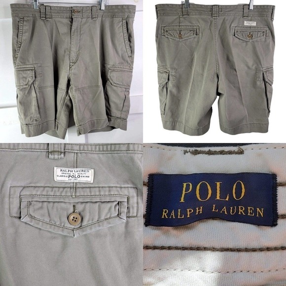 Polo Ralph Lauren 100% Cotton Men's Cargo 10" Shorts Green Size 42 Canvas Army - Picture 1 of 10